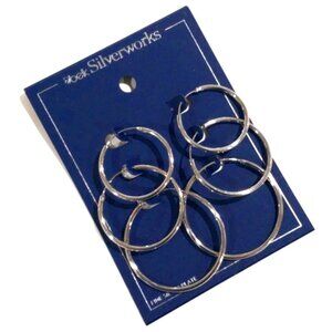 Chic Set of 3 Pairs Fine Silver Plated Hoops Earrings - Women's Fashion Jewelry